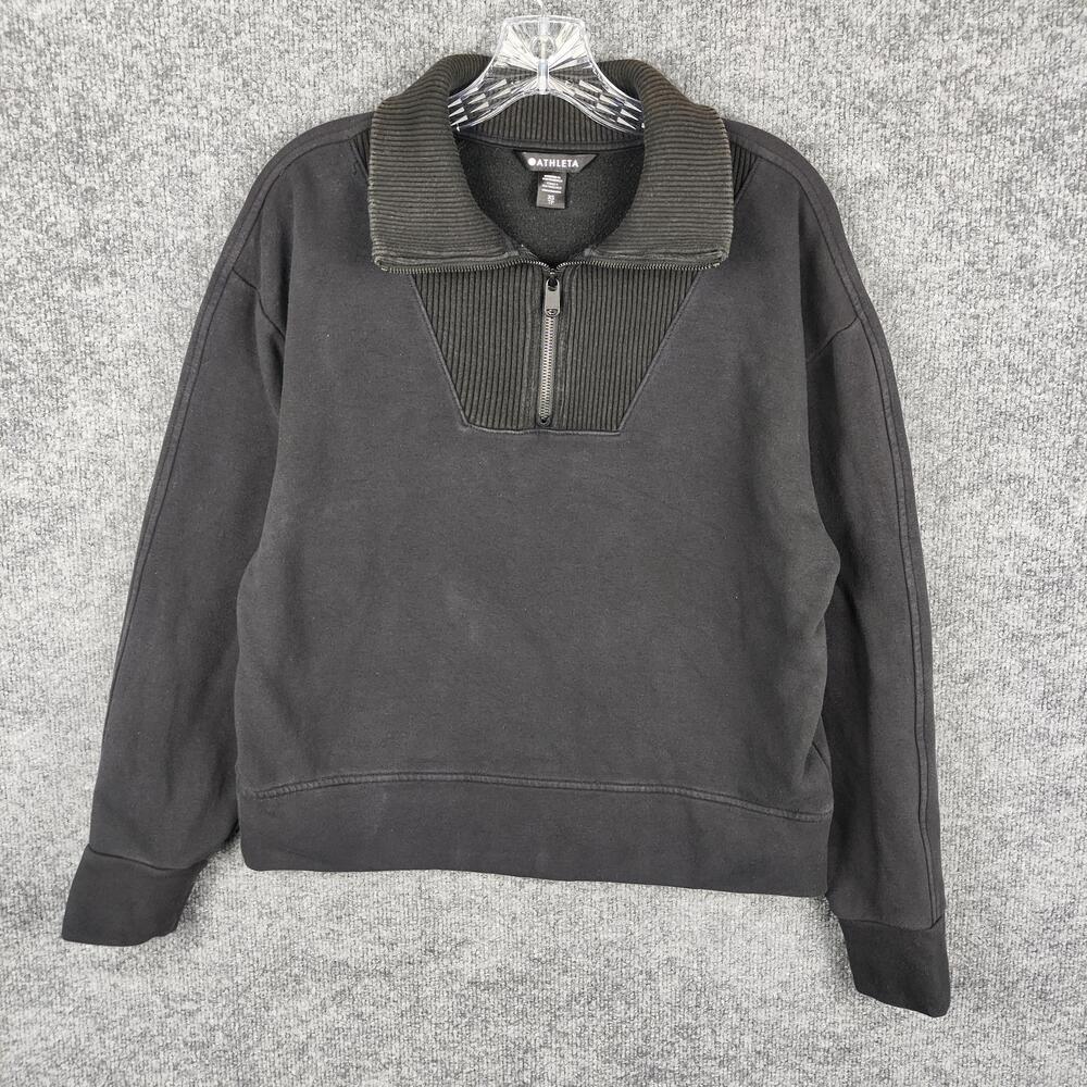 Athleta Sweatshirt Womens XS Gray Fleece Lined 1/4 Zip Ribbed Collar Pullover